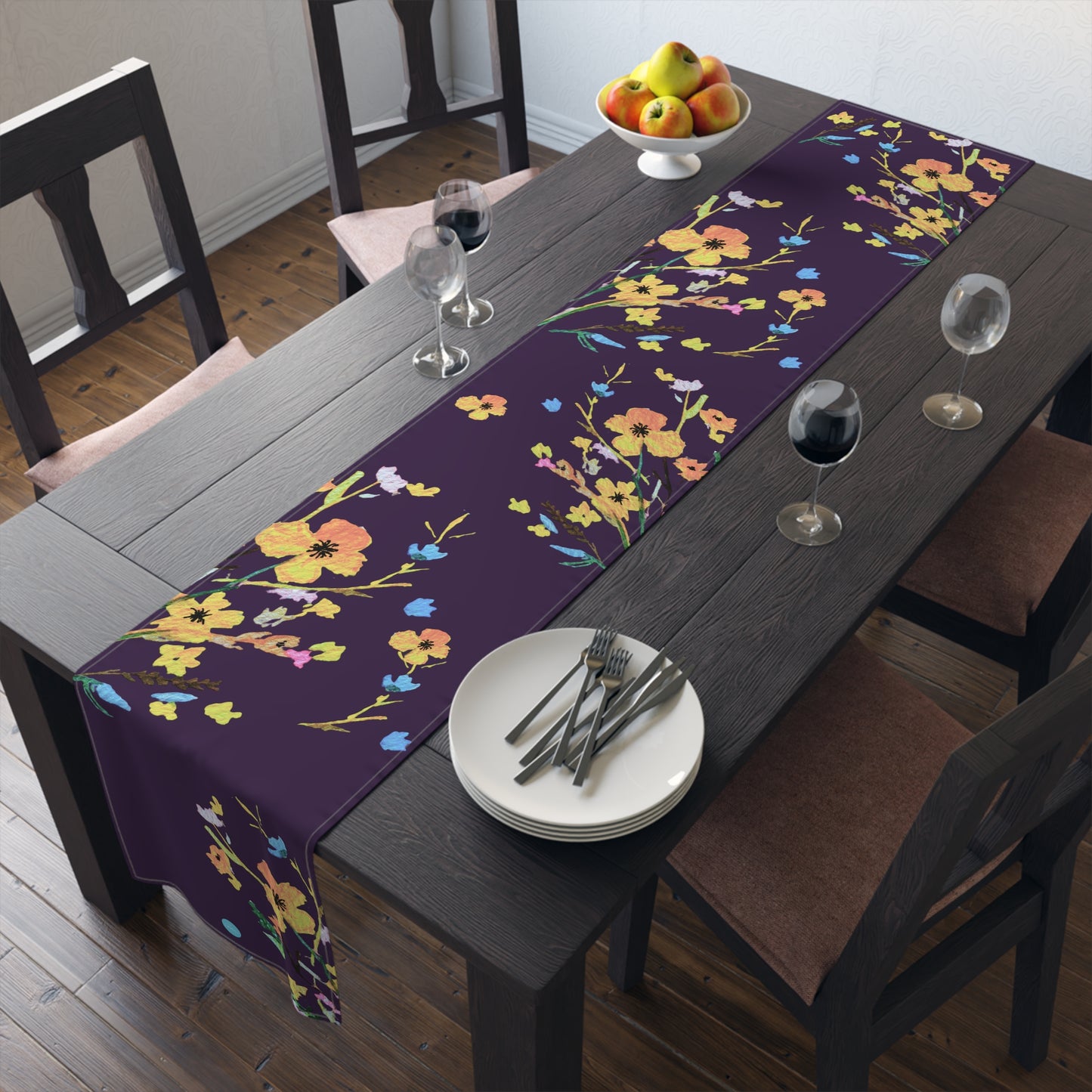 Fall Bouquet Dark Purple Table Runner (Cotton, Polyester)