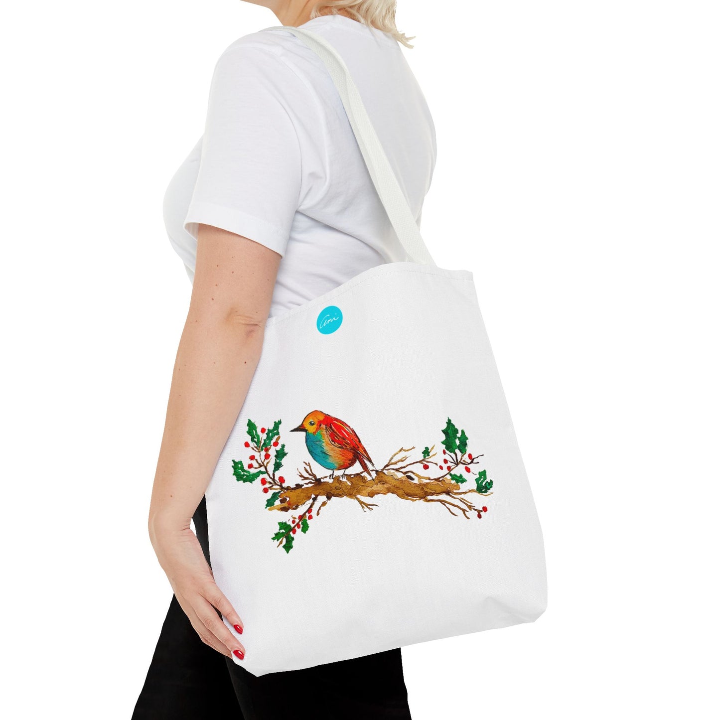 Bright Bird on a Branch White Tote Bag