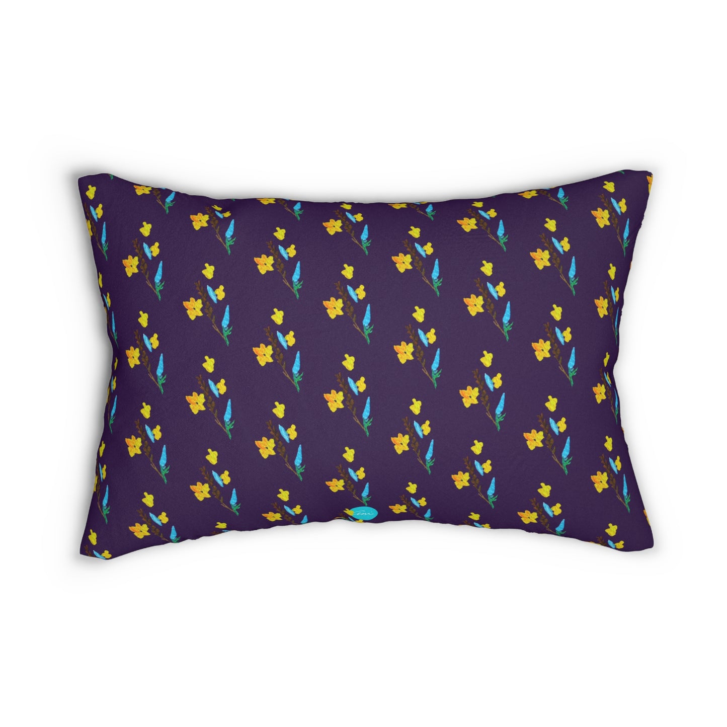 Fall Yellow Flowers Dark Purple Lumbar Pillow