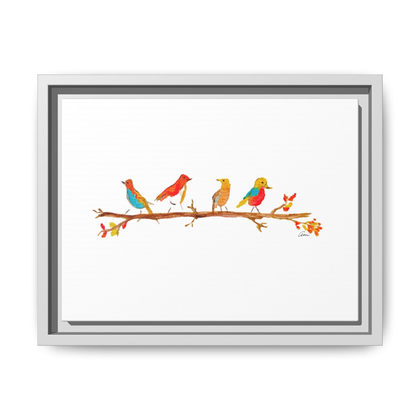 Birds on a Branch Gallery Canvas Print with Frame