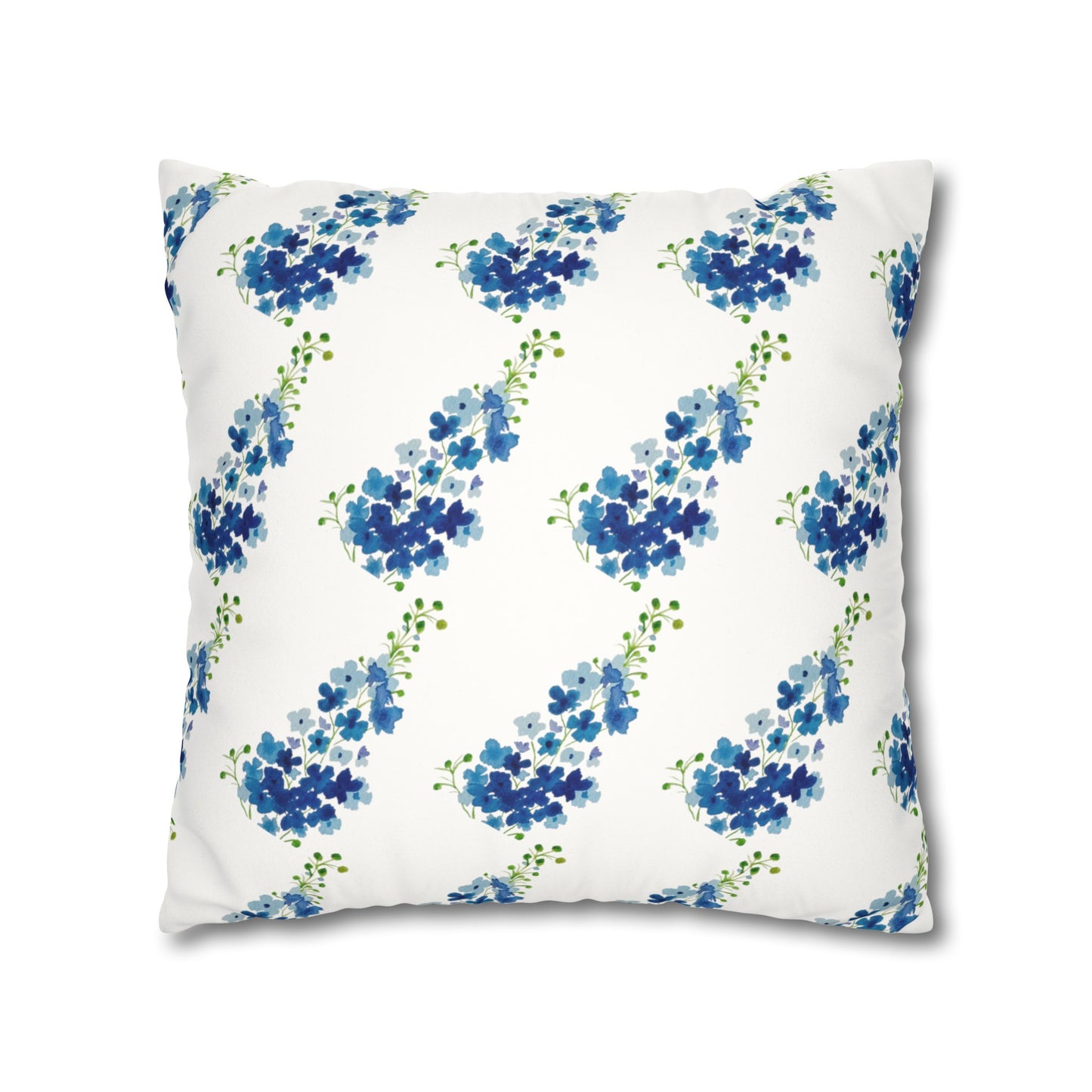 Blue Flowers Floral Faux Suede Square Pillowcase