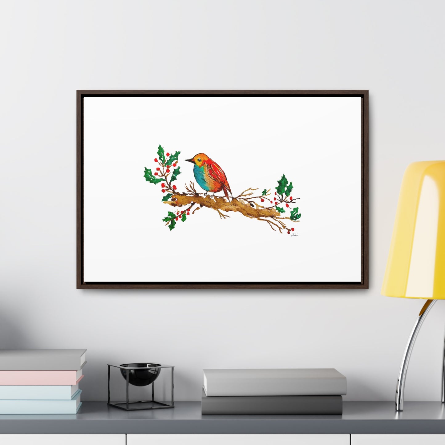 Bright Bird on a Branch Gallery Canvas Wrap with Horizontal Frame