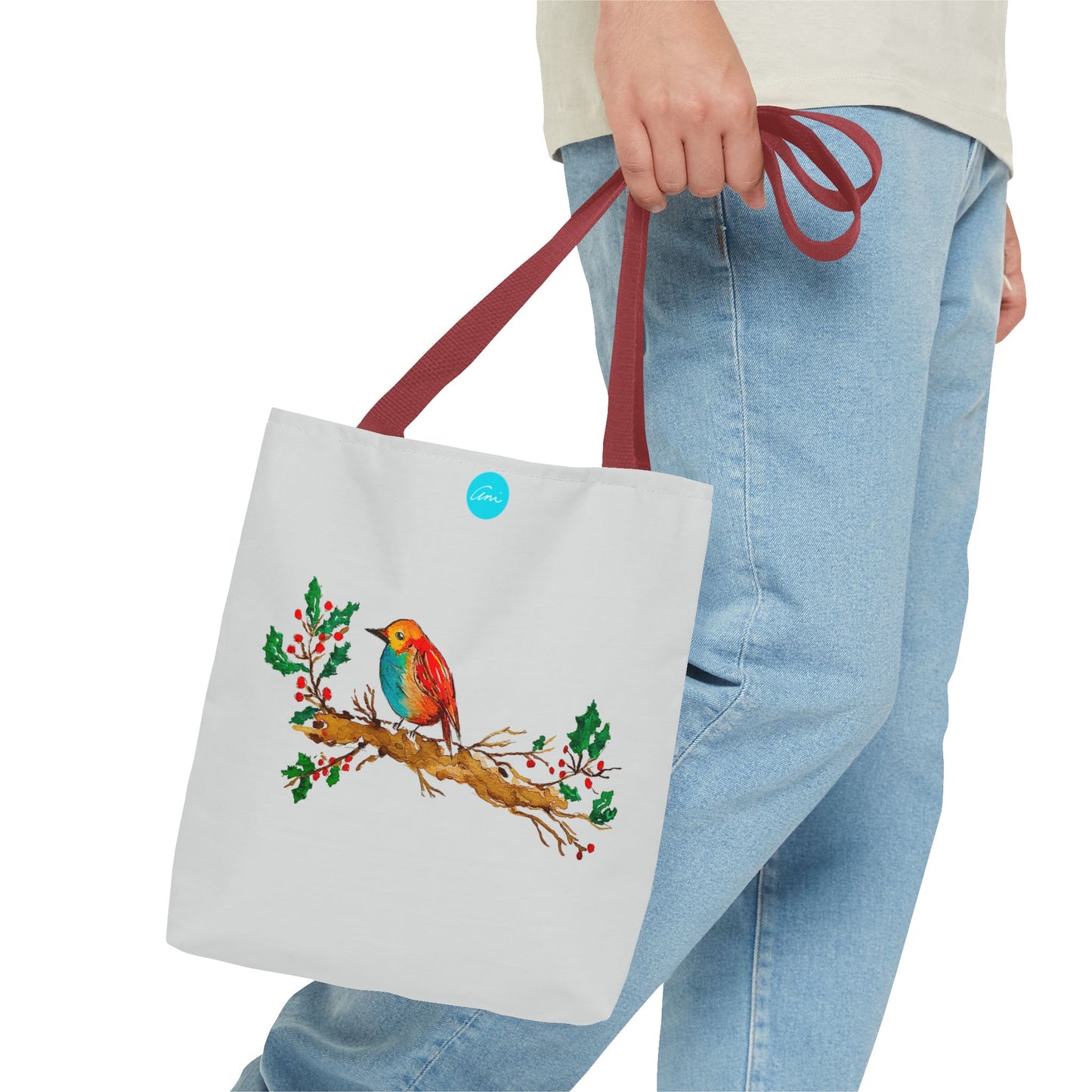 Bright Bird on a Branch Light Grey Tote Bag