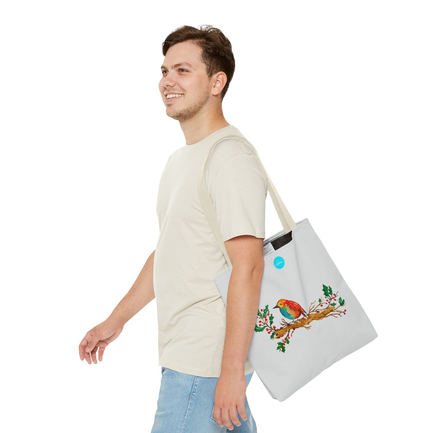 Bright Bird on a Branch Light Grey Tote Bag