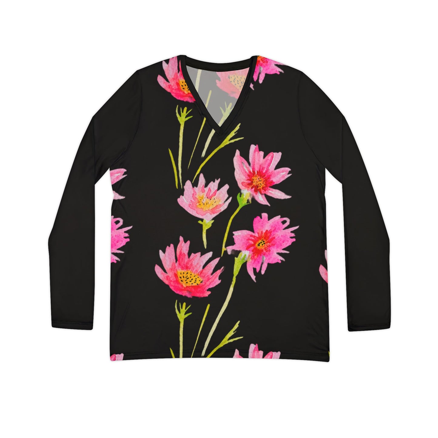 Cosmos Long Sleeve Black V-neck Shirt