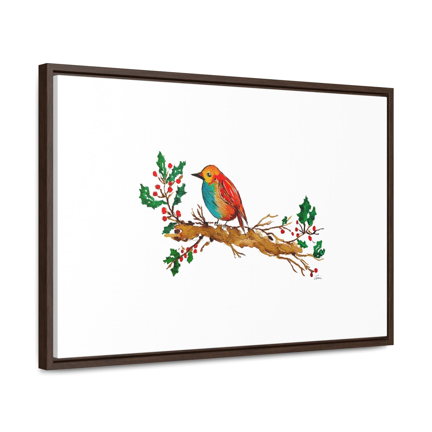 Bright Bird on a Branch Gallery Canvas Wrap with Horizontal Frame