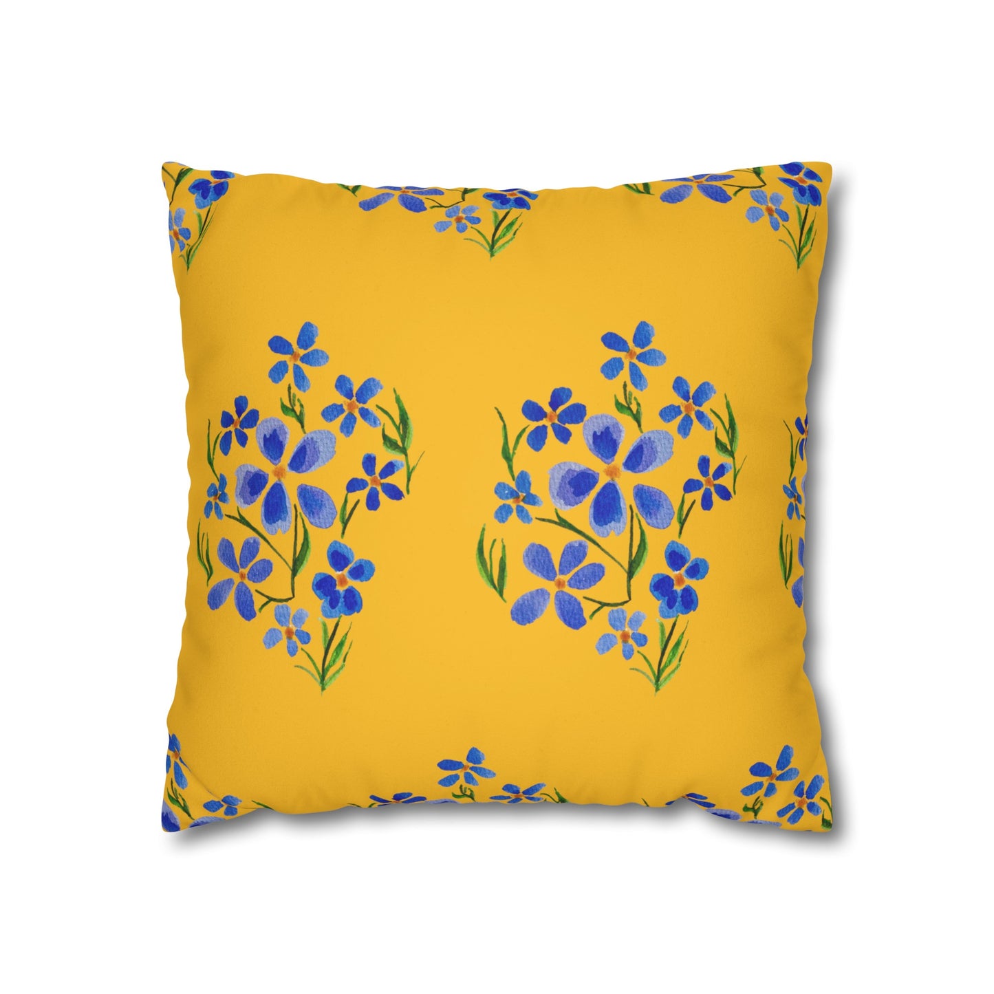 Forget Me Not Floral Faux Suede Square Yellow Pillowcase