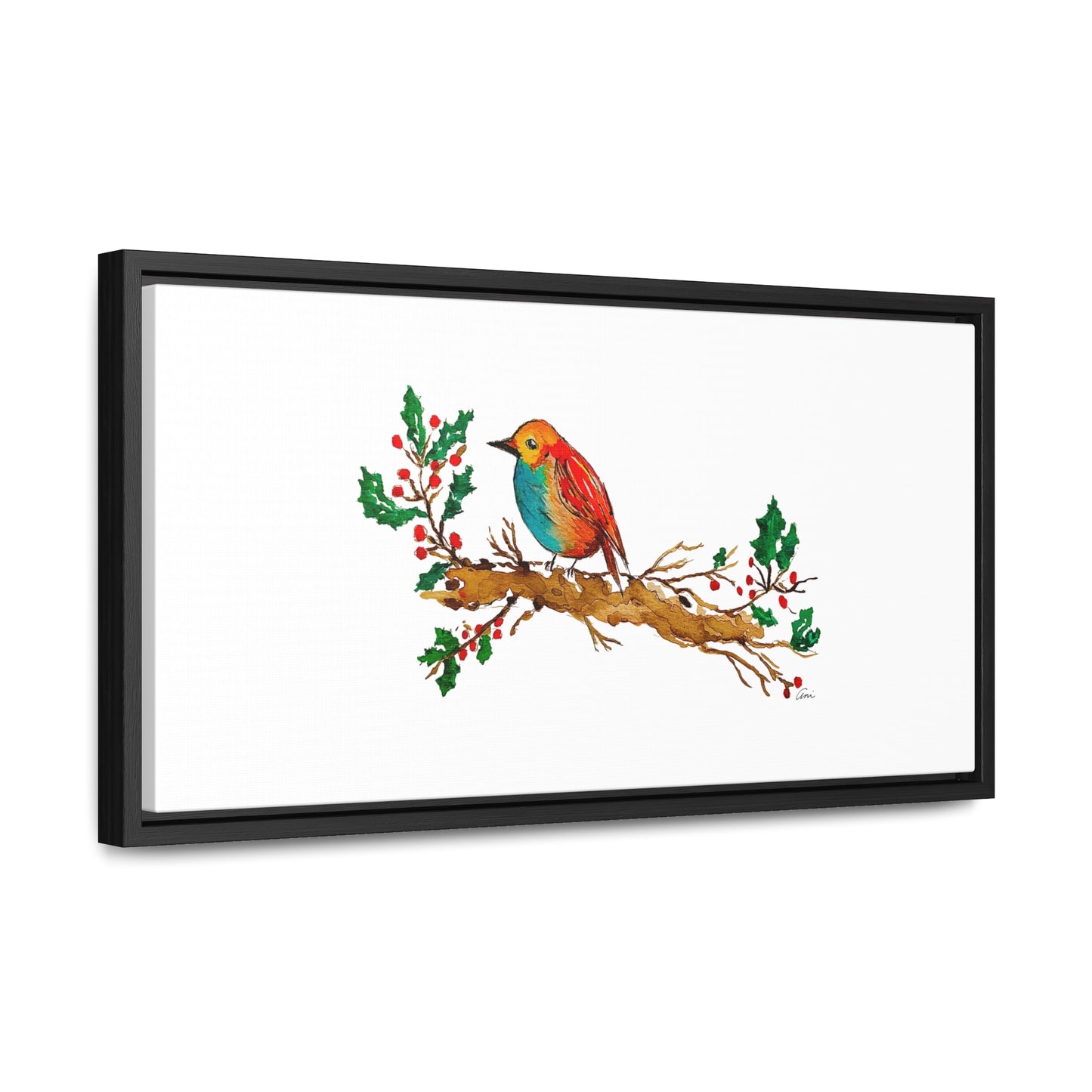 Bright Bird on a Branch Gallery Canvas Wrap with Horizontal Frame