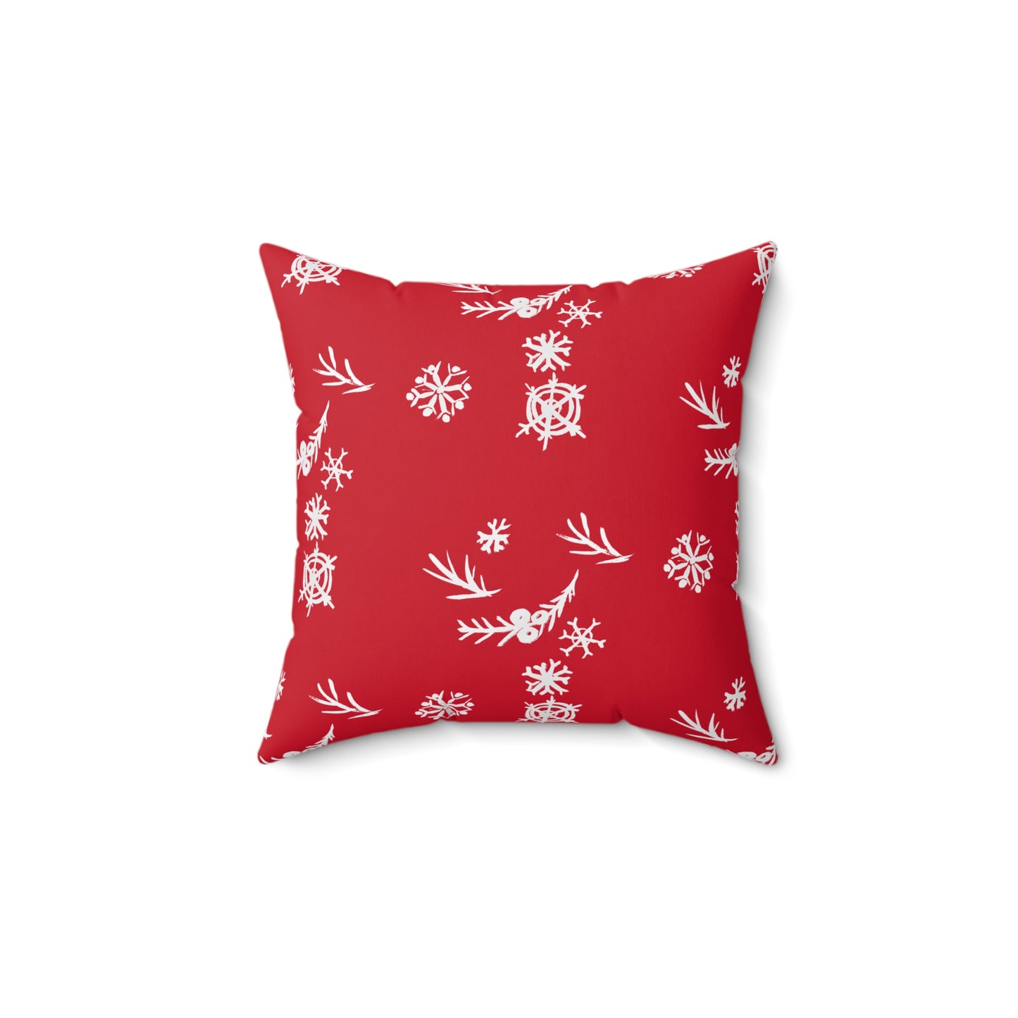 Snowflake Faux Suede Red Square Pillow