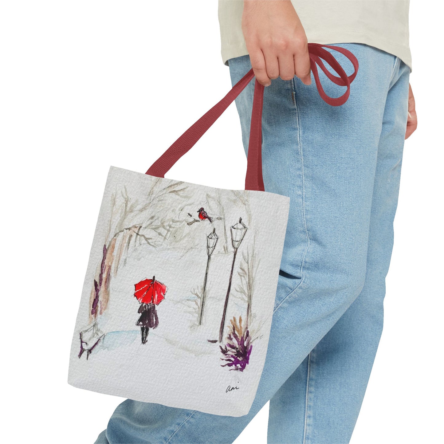 The Red Umbrella Ivory Tote Bag