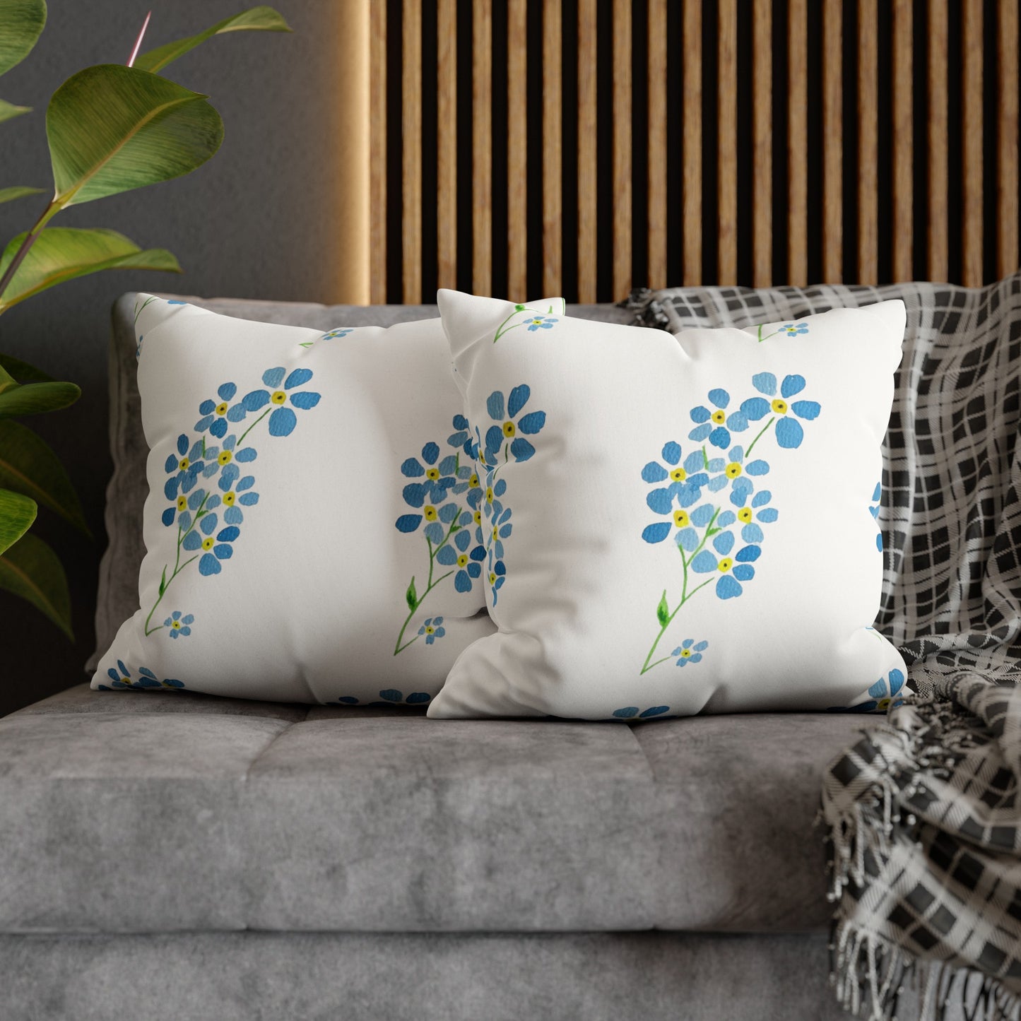 Forget Me Not Floral Faux Suede Square Pillowcase