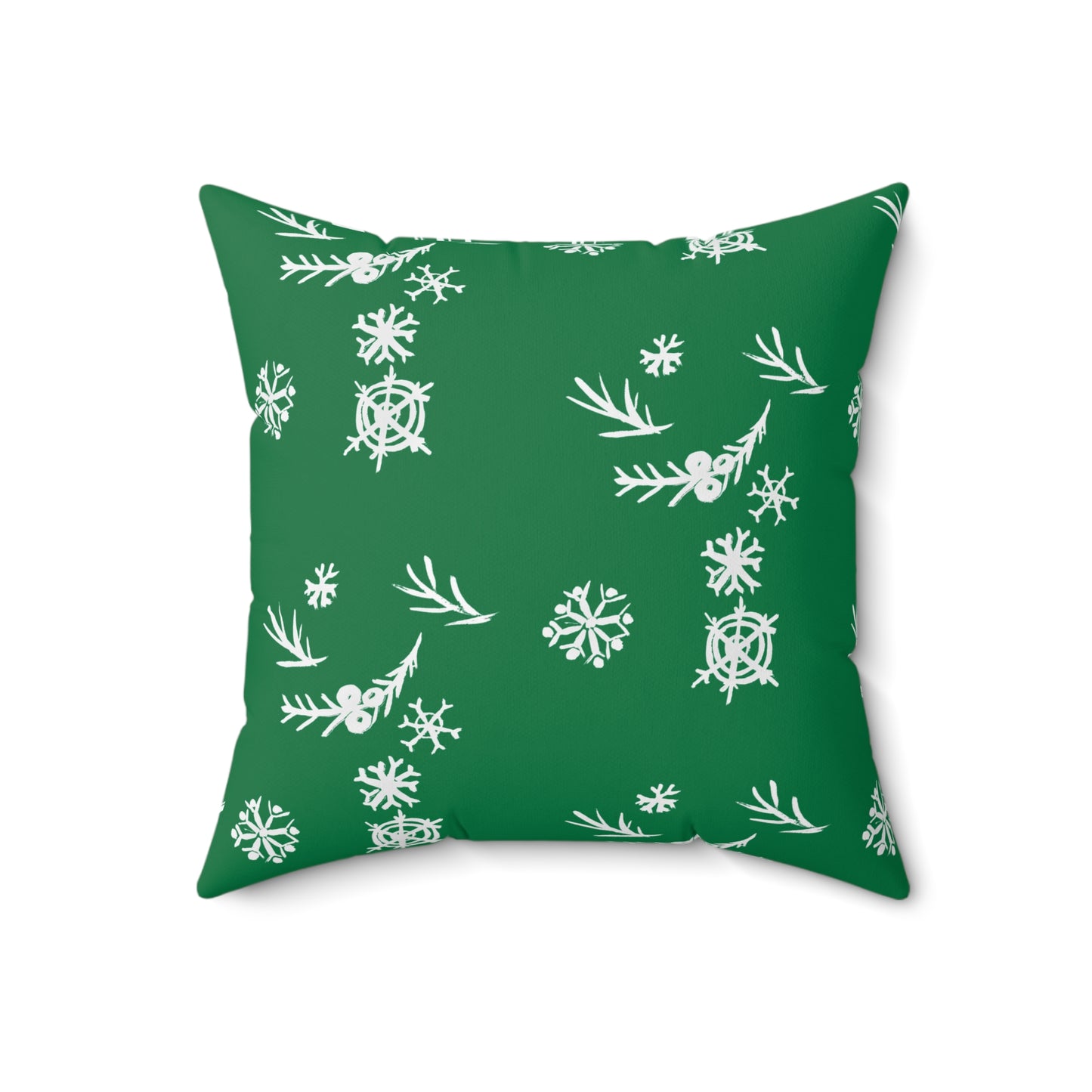 Snowflake Faux Suede Green Square Pillow