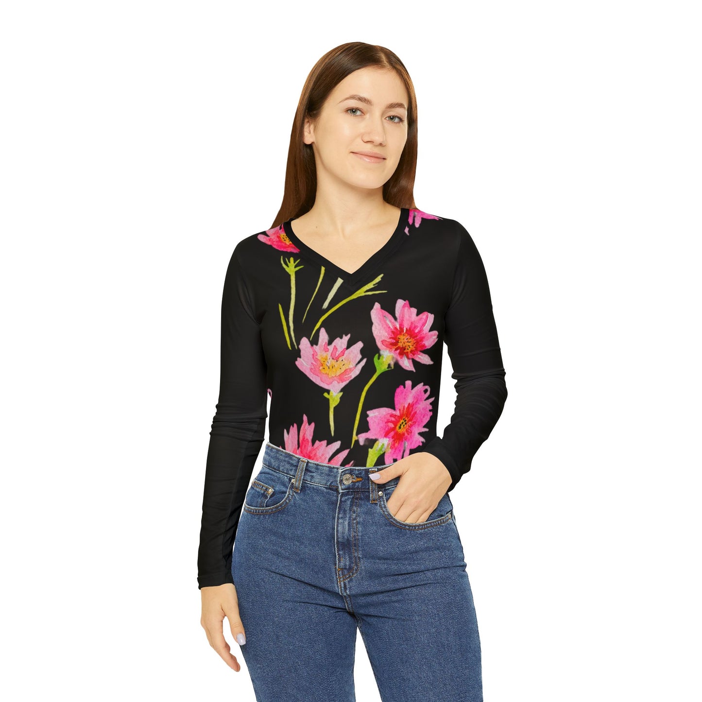 Cosmos Long Sleeve Black V-neck Shirt