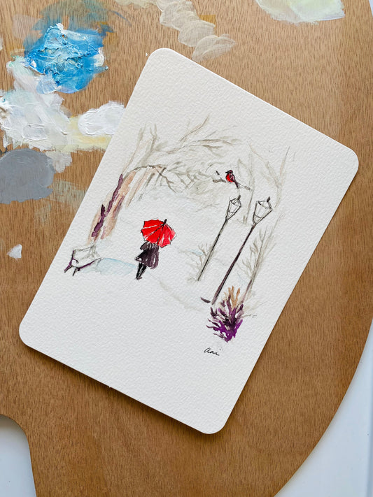 The Red Umbrella Original Watercolor