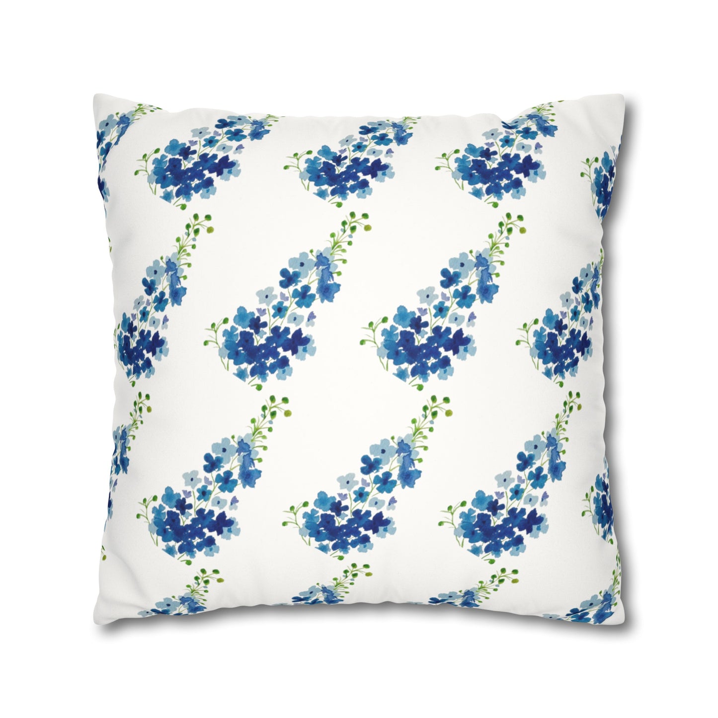 Blue Flowers Floral Faux Suede Square Pillowcase