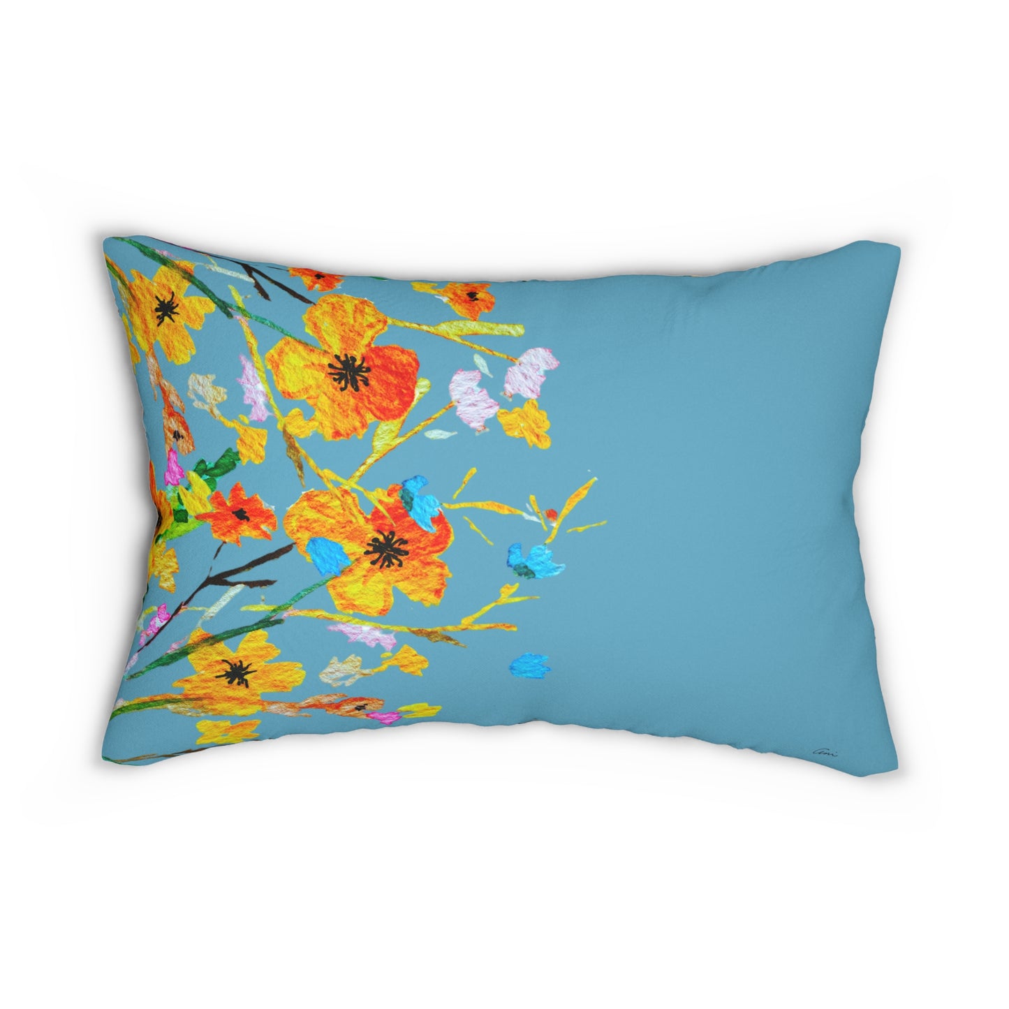 Fall Bouquet Light Blue Lumbar Pillow