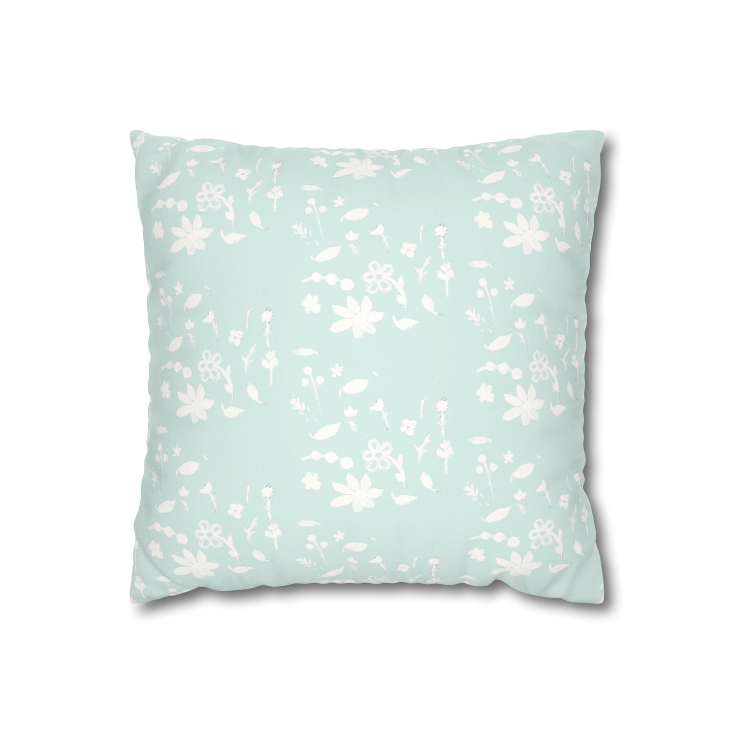 Autumn Foliage Faux Suede Square Light Blue Pillowcase