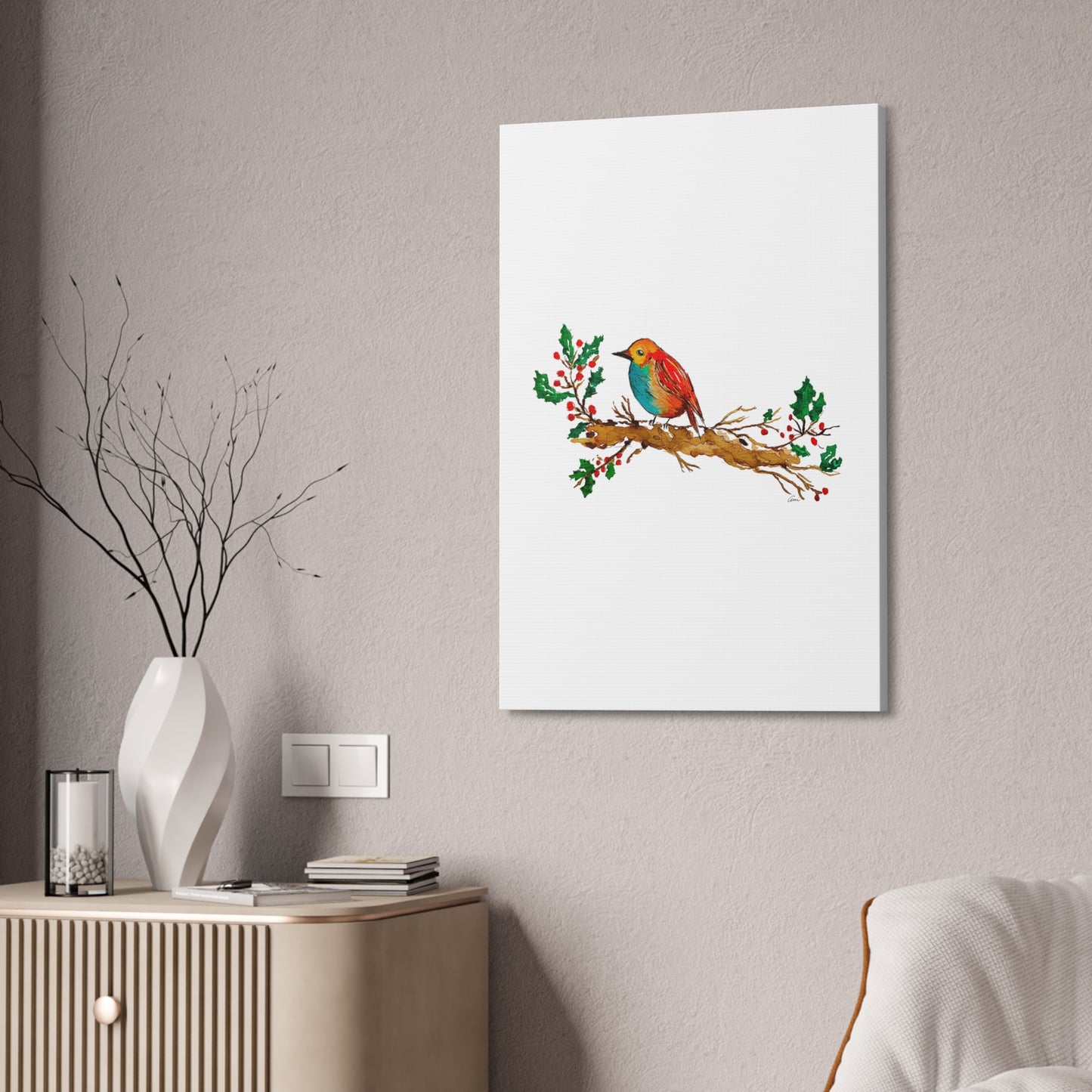 Bright Bird on a Branch Canvas Print