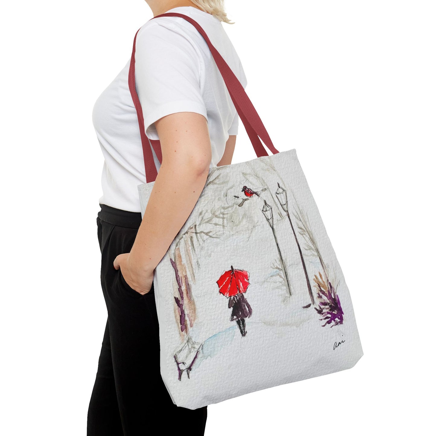 The Red Umbrella Ivory Tote Bag