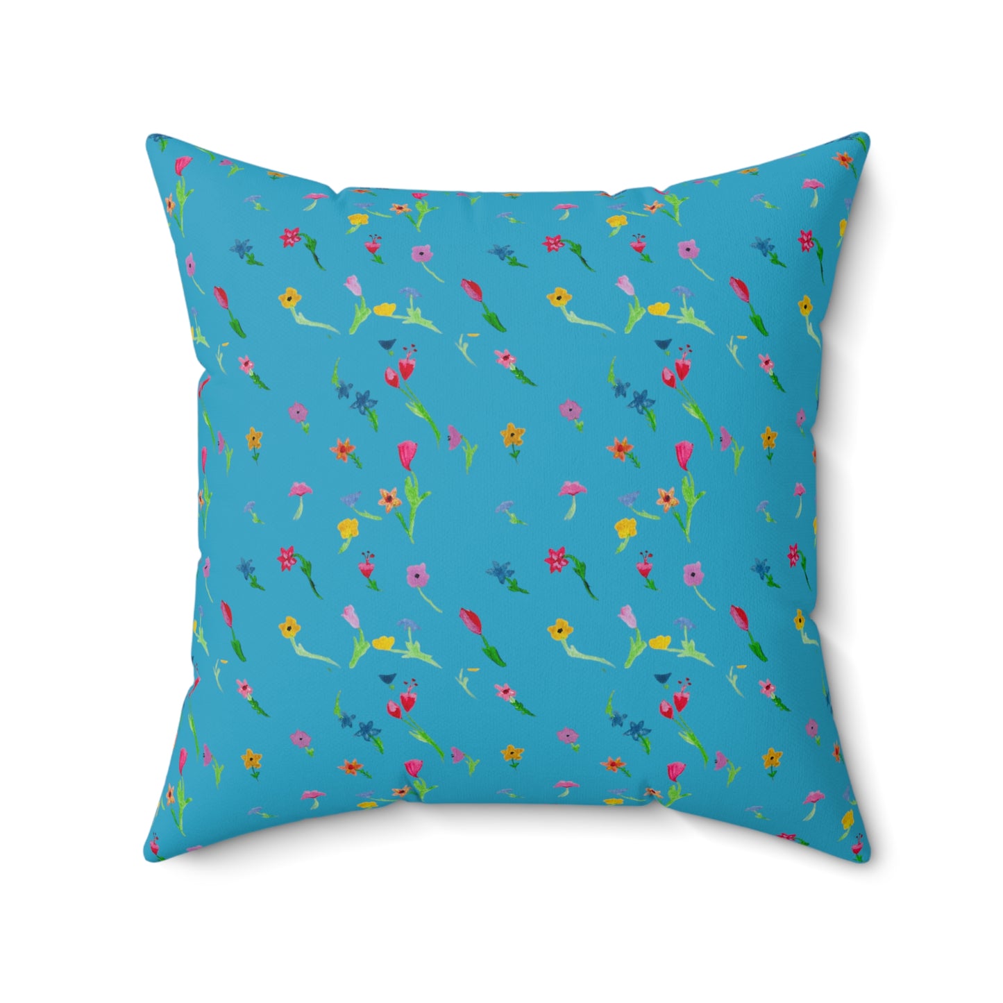 Floating Flowers Spun Polyester Square Pillow, Turquoise