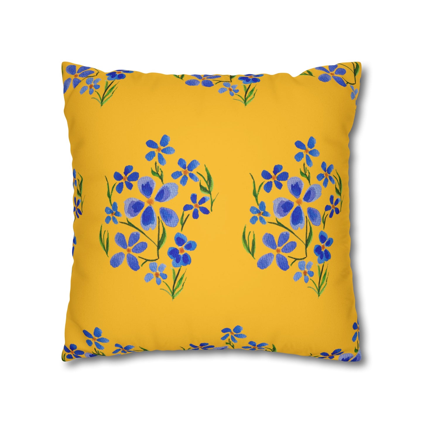 Forget Me Not Floral Faux Suede Square Yellow Pillowcase