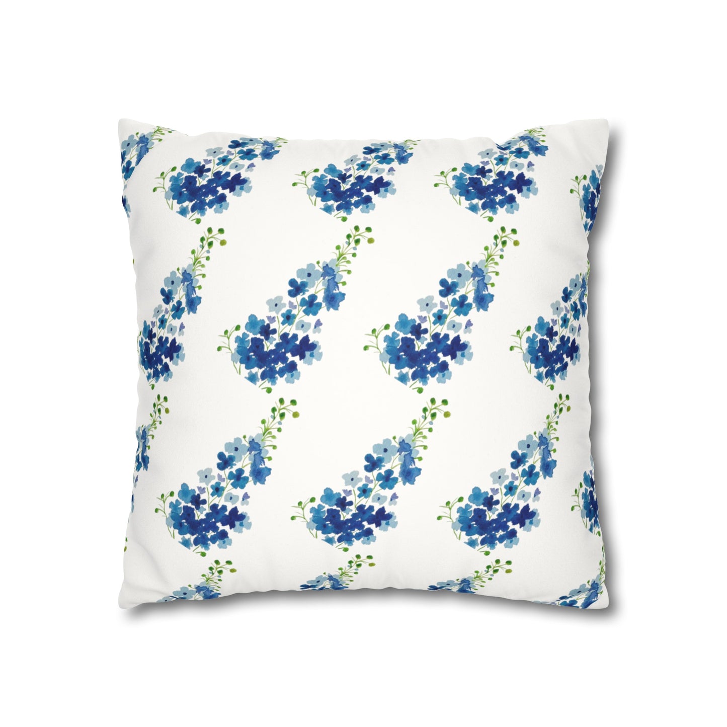 Blue Flowers Floral Faux Suede Square Pillowcase