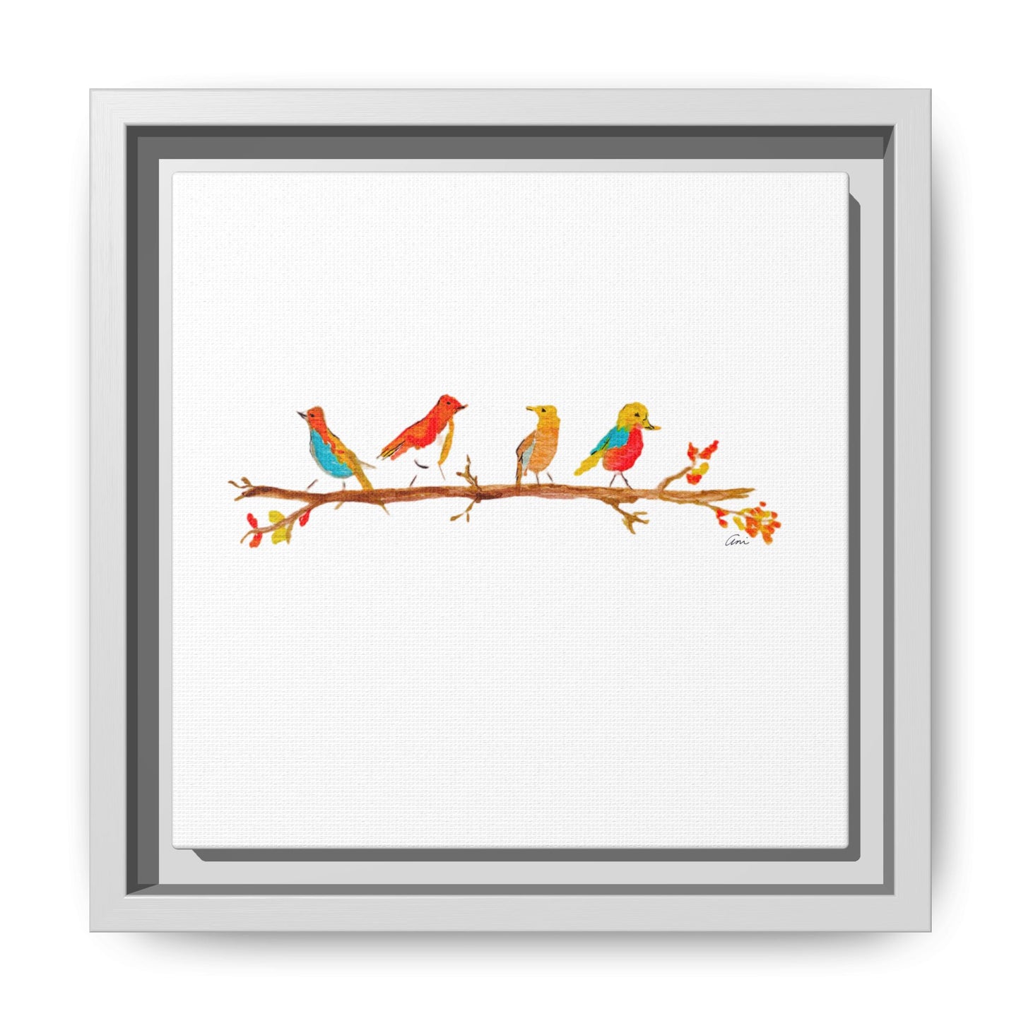 Birds on a Branch Gallery Canvas Print with Frame