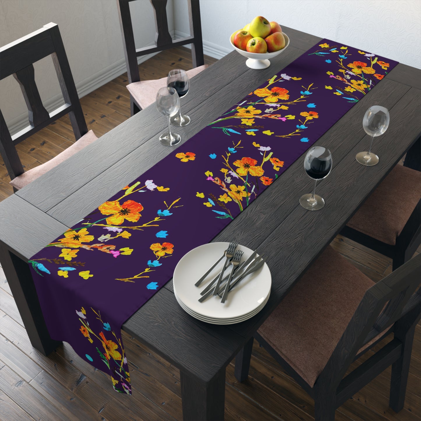 Fall Bouquet Dark Purple Table Runner (Cotton, Polyester)