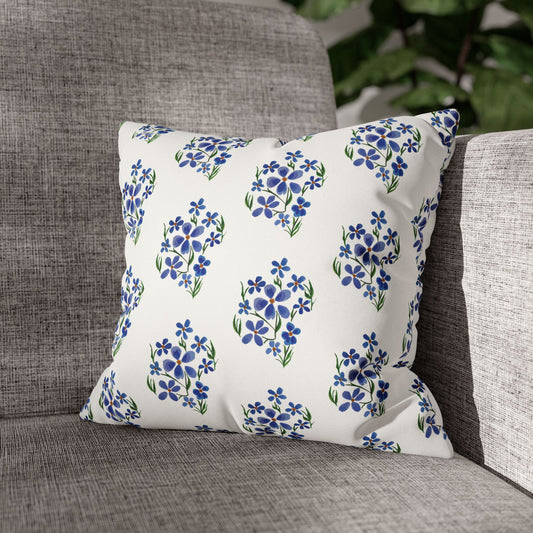 Forget Me Not Floral Faux Suede Square White Pillowcase