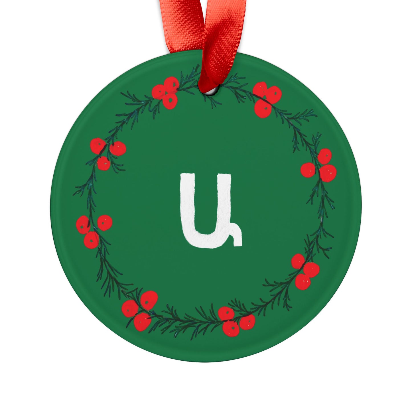 Customizable Armenian Letter Green Acrylic Ornament with Ribbon