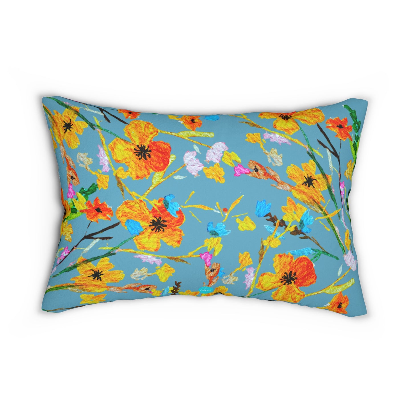 Hello Fall Bouquet Aquamarine Lumbar Pillow