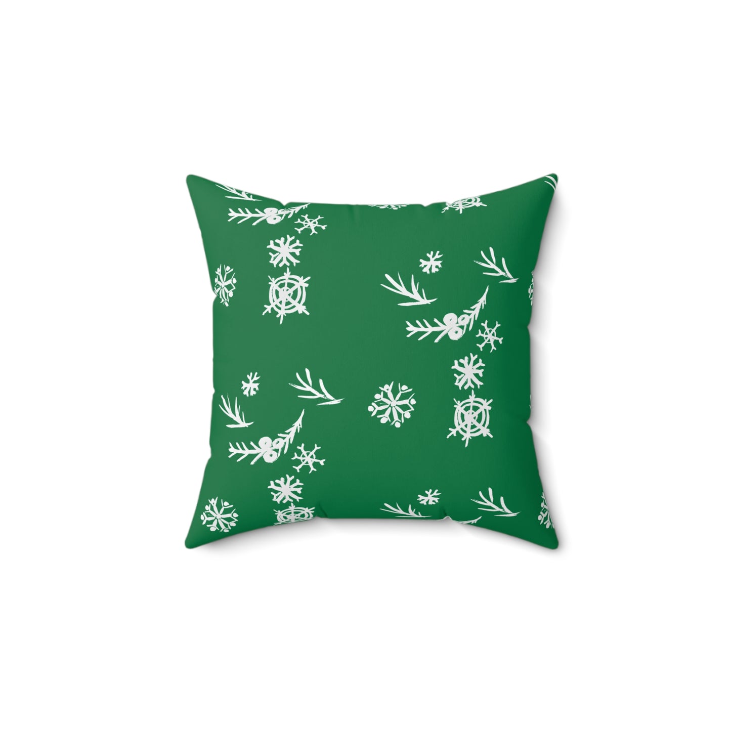 Snowflake Faux Suede Green Square Pillow