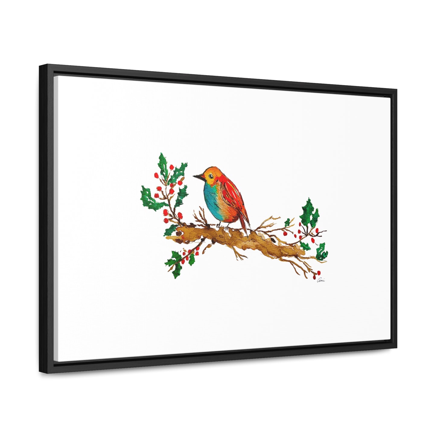 Bright Bird on a Branch Gallery Canvas Wrap with Horizontal Frame