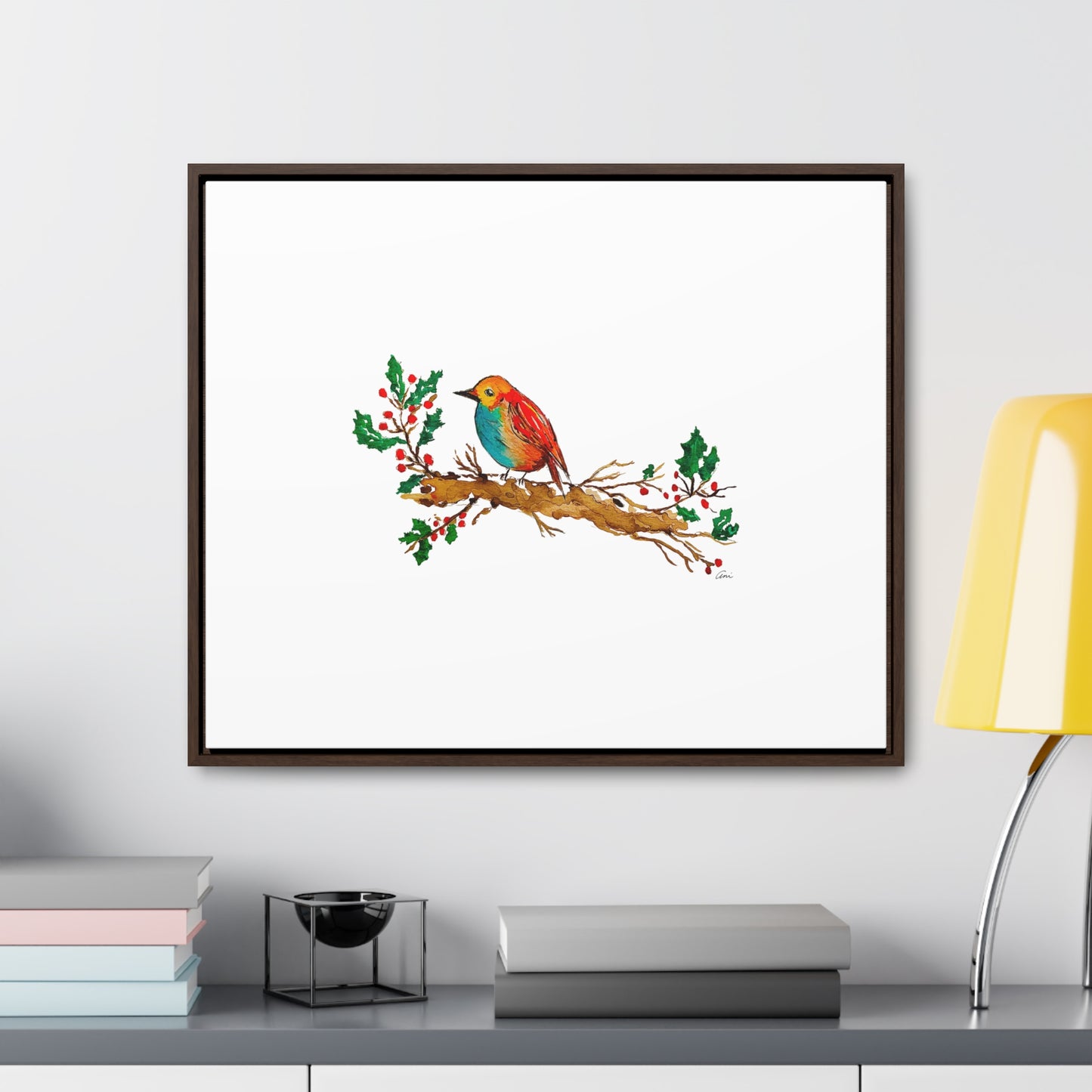 Bright Bird on a Branch Gallery Canvas Wrap with Horizontal Frame