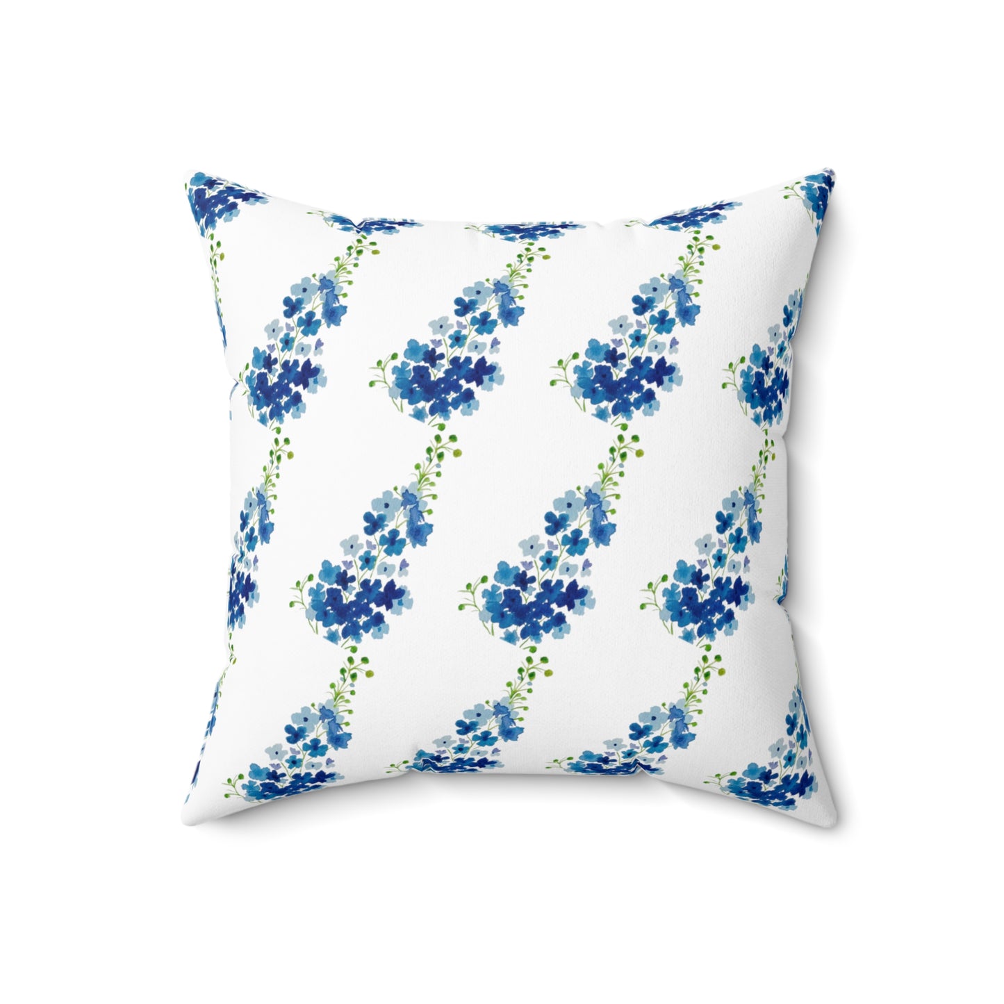 Blue Flowers Faux Suede Square Pillow