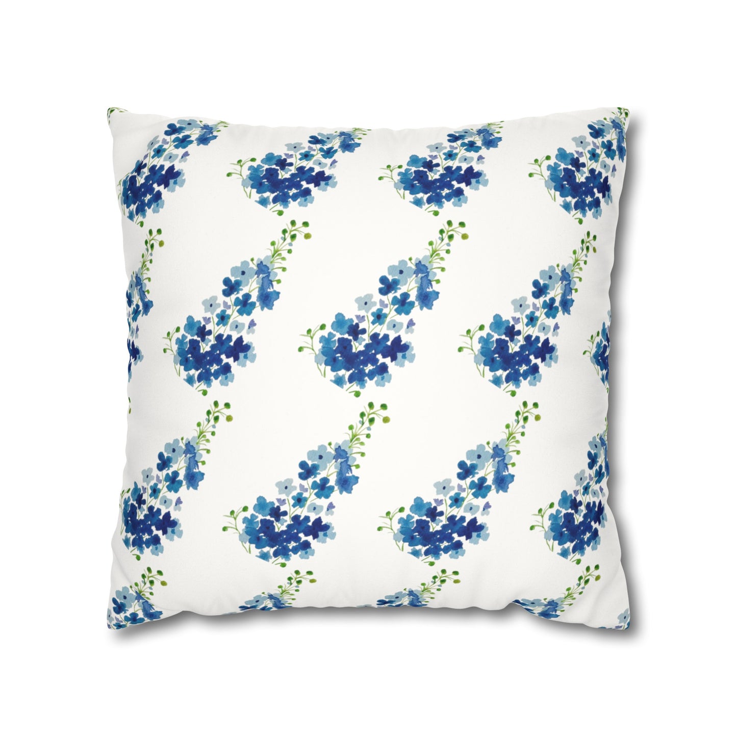 Blue Flowers Floral Faux Suede Square Pillowcase