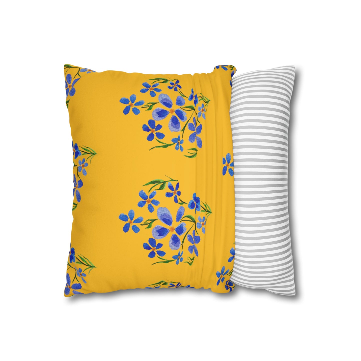 Forget Me Not Floral Faux Suede Square Yellow Pillowcase