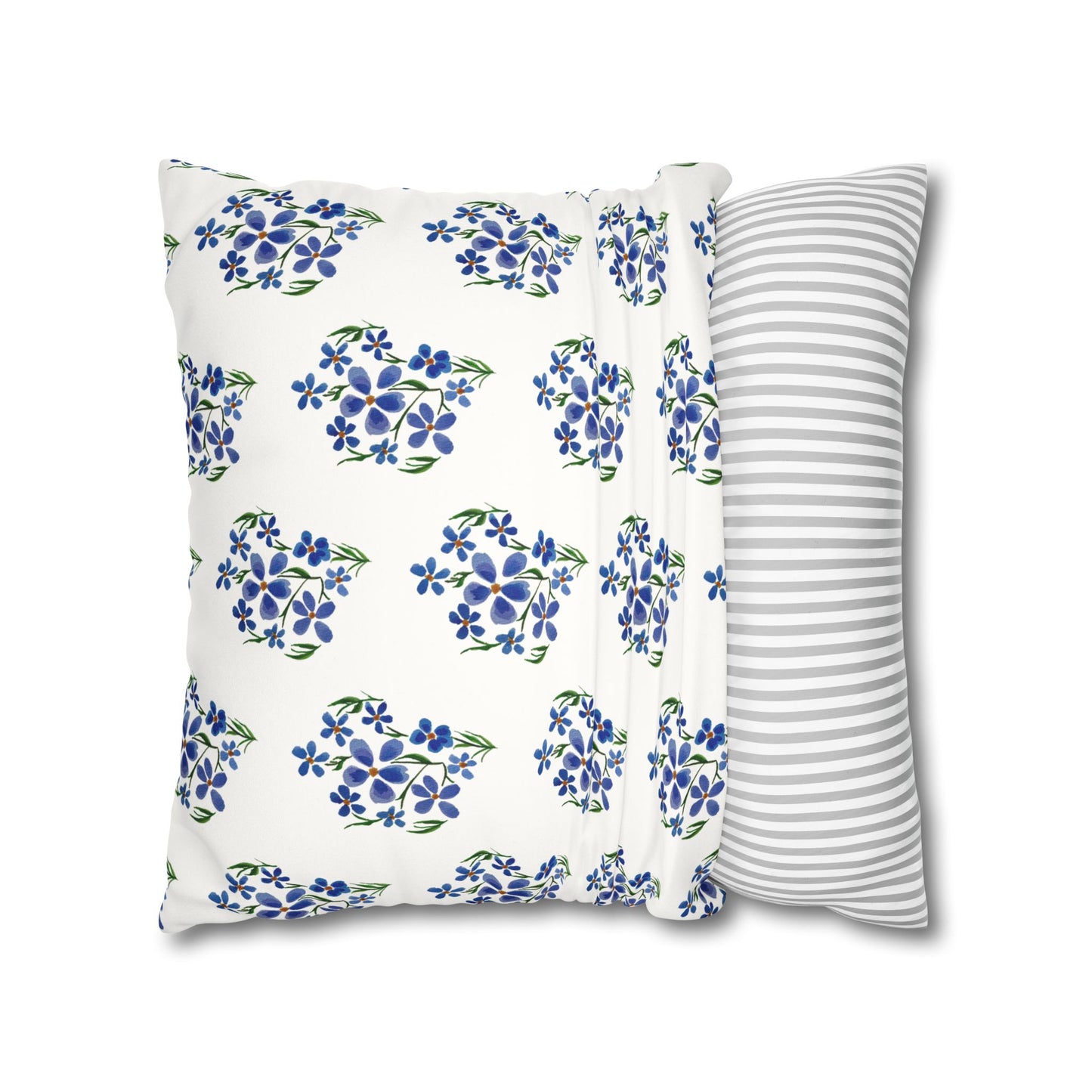 Forget Me Not Floral Faux Suede Square White Pillowcase