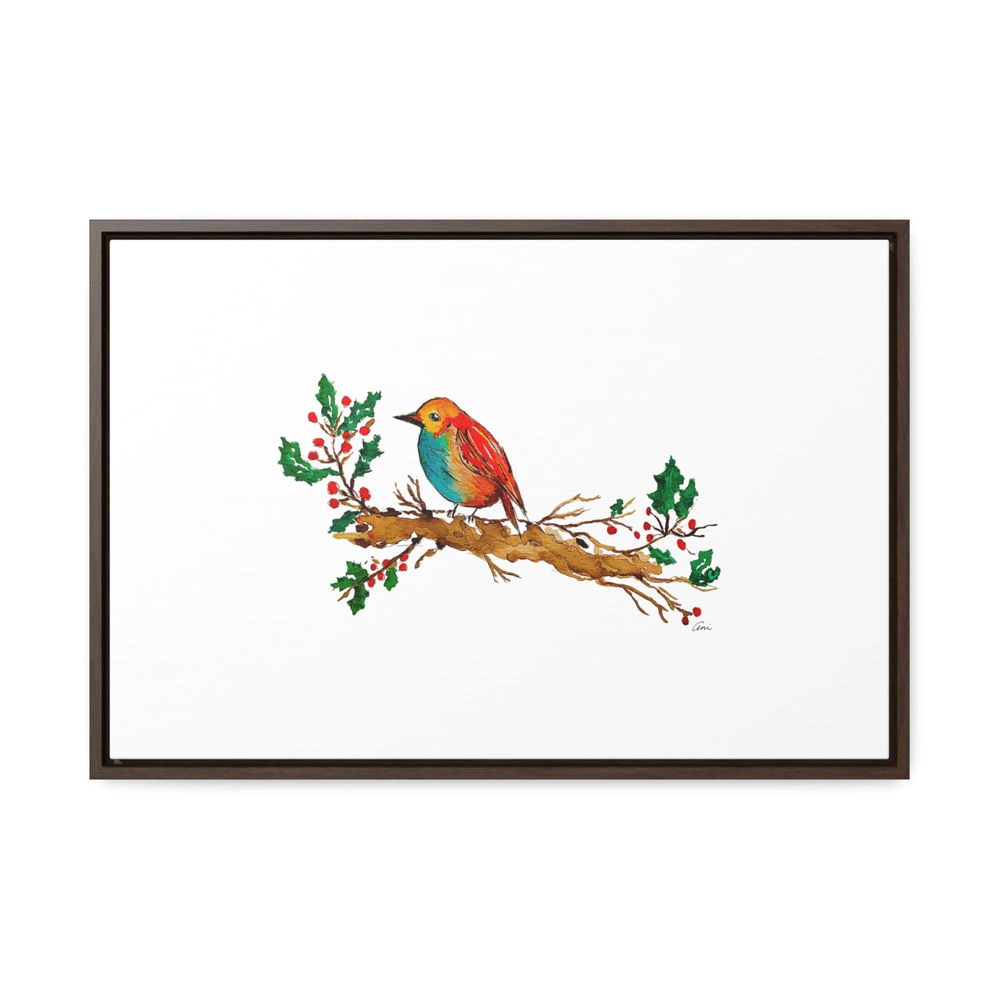 Bright Bird on a Branch Gallery Canvas Wrap with Horizontal Frame