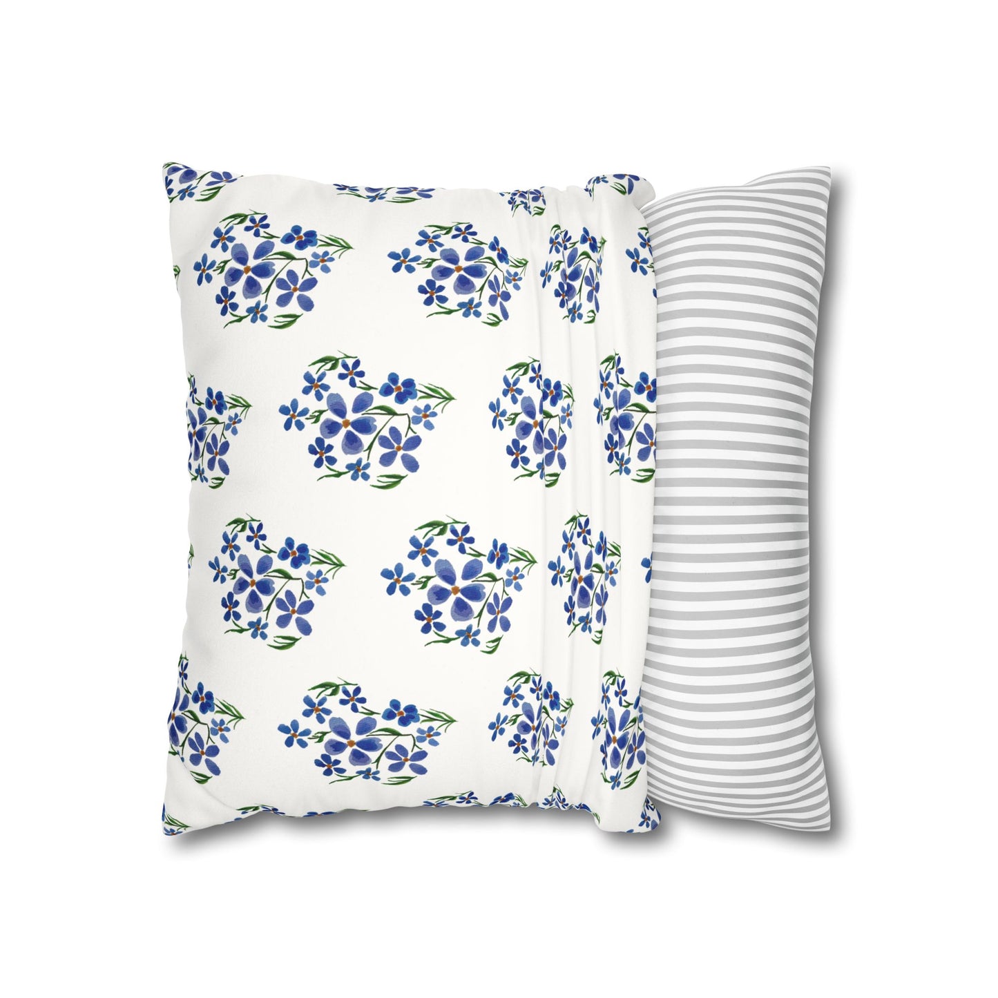 Forget Me Not Floral Faux Suede Square White Pillowcase