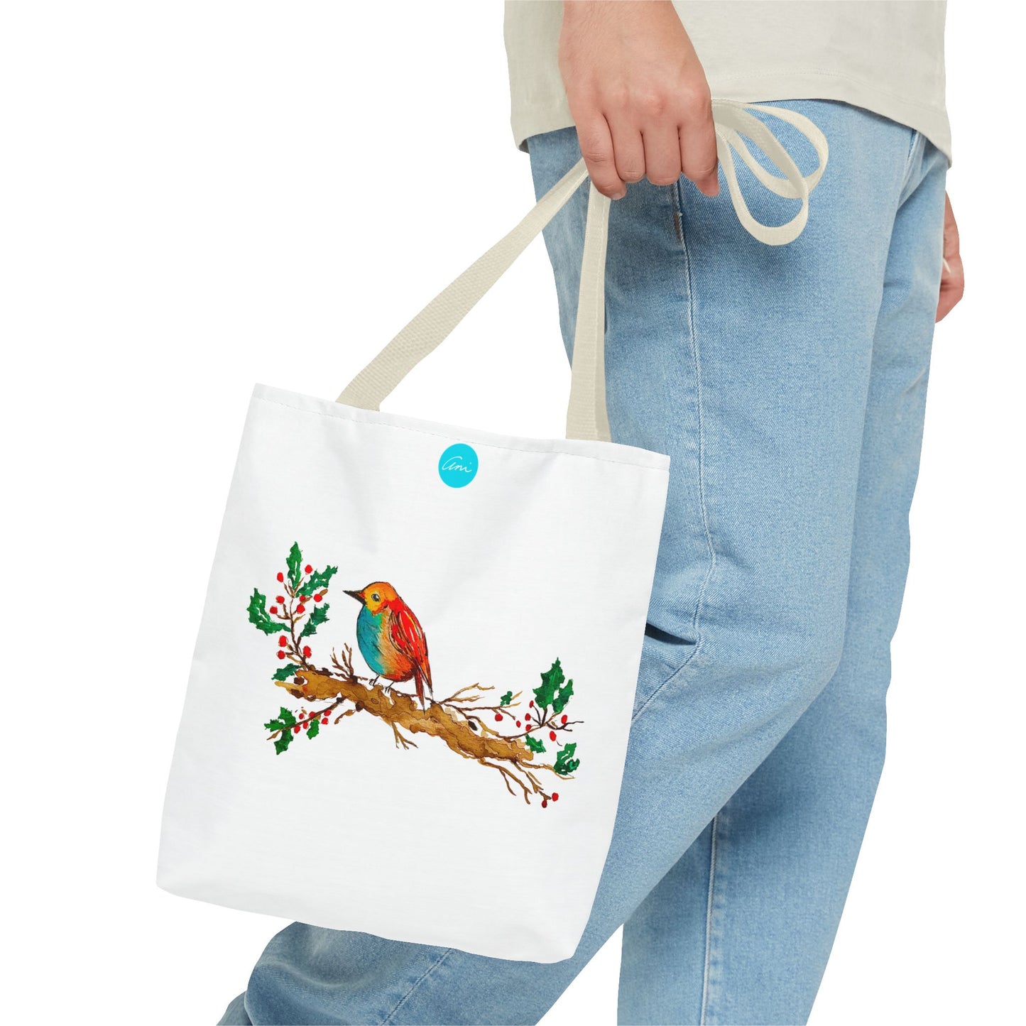 Bright Bird on a Branch White Tote Bag