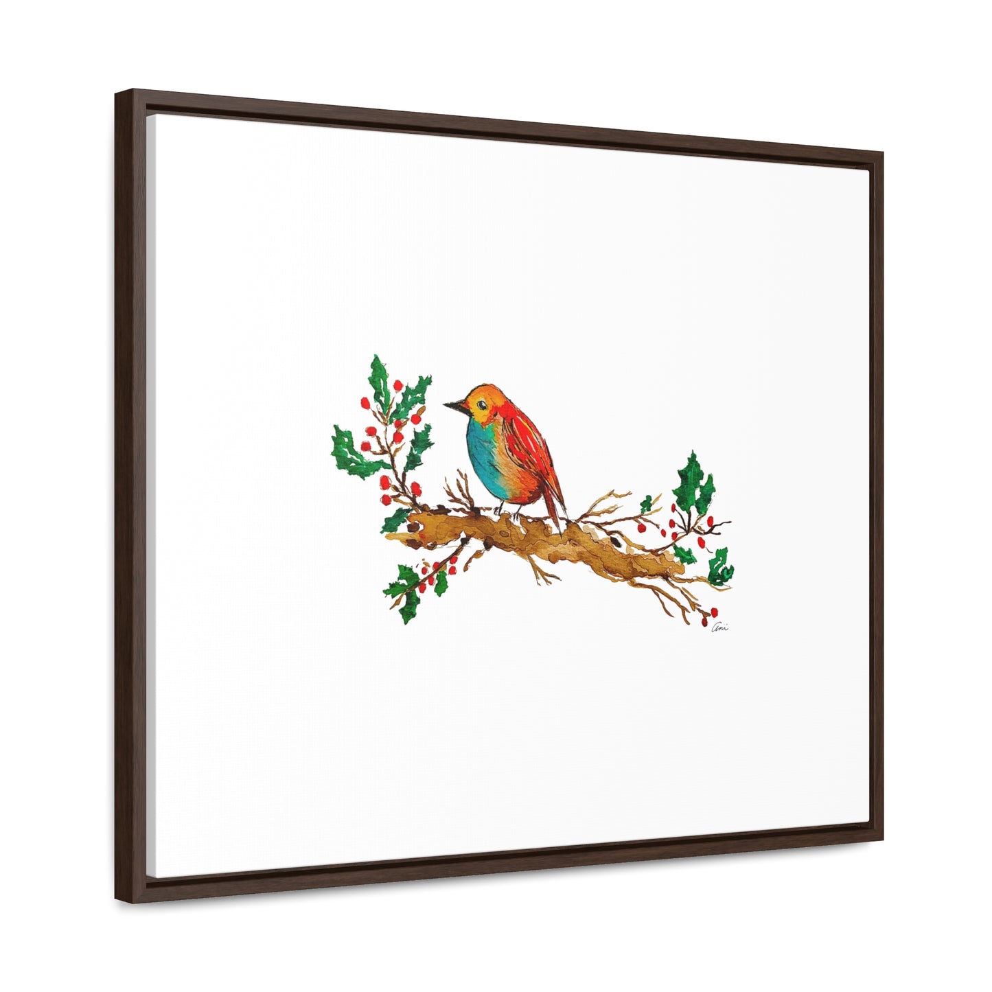 Bright Bird on a Branch Gallery Canvas Wrap with Horizontal Frame