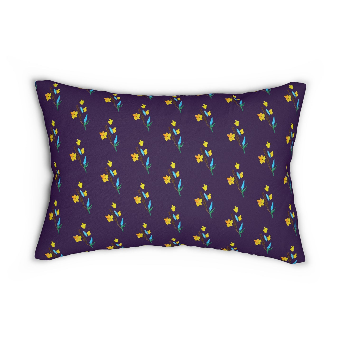 Fall Yellow Flowers Dark Purple Lumbar Pillow