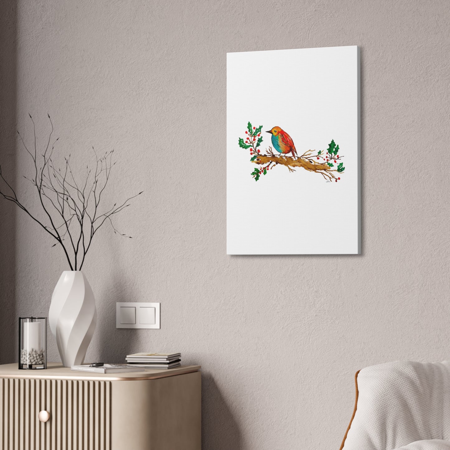 Bright Bird on a Branch Canvas Print