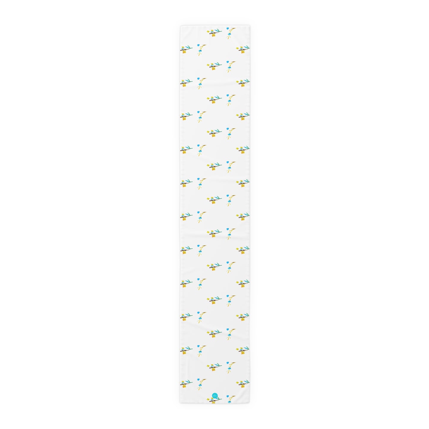 Fall Blue and Yellow Flowers White Table Runner (Cotton, Polyester)