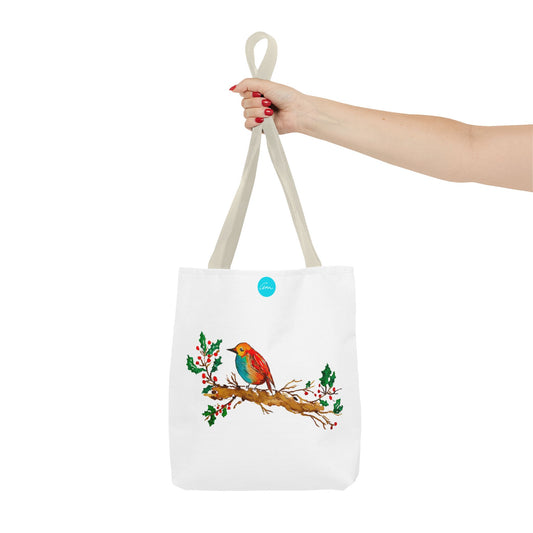 Bright Bird on a Branch White Tote Bag