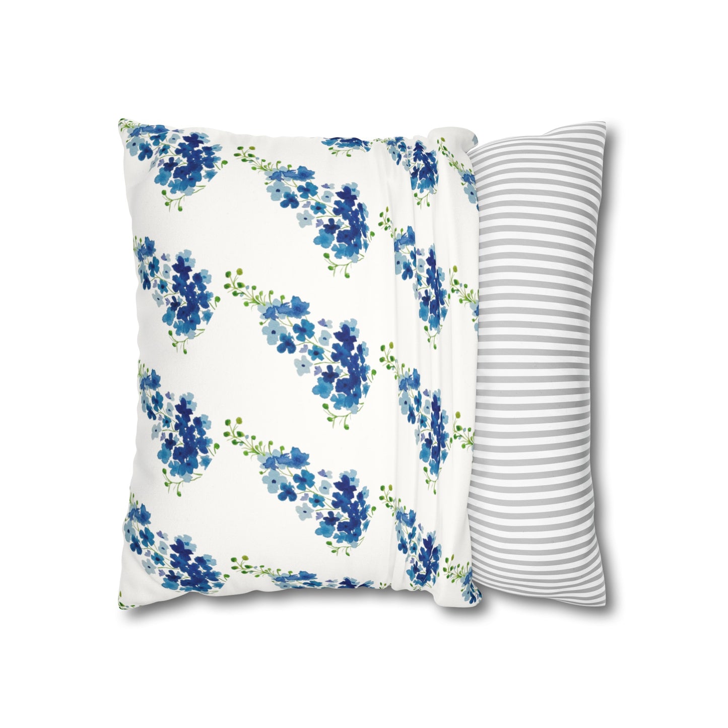 Blue Flowers Floral Faux Suede Square Pillowcase