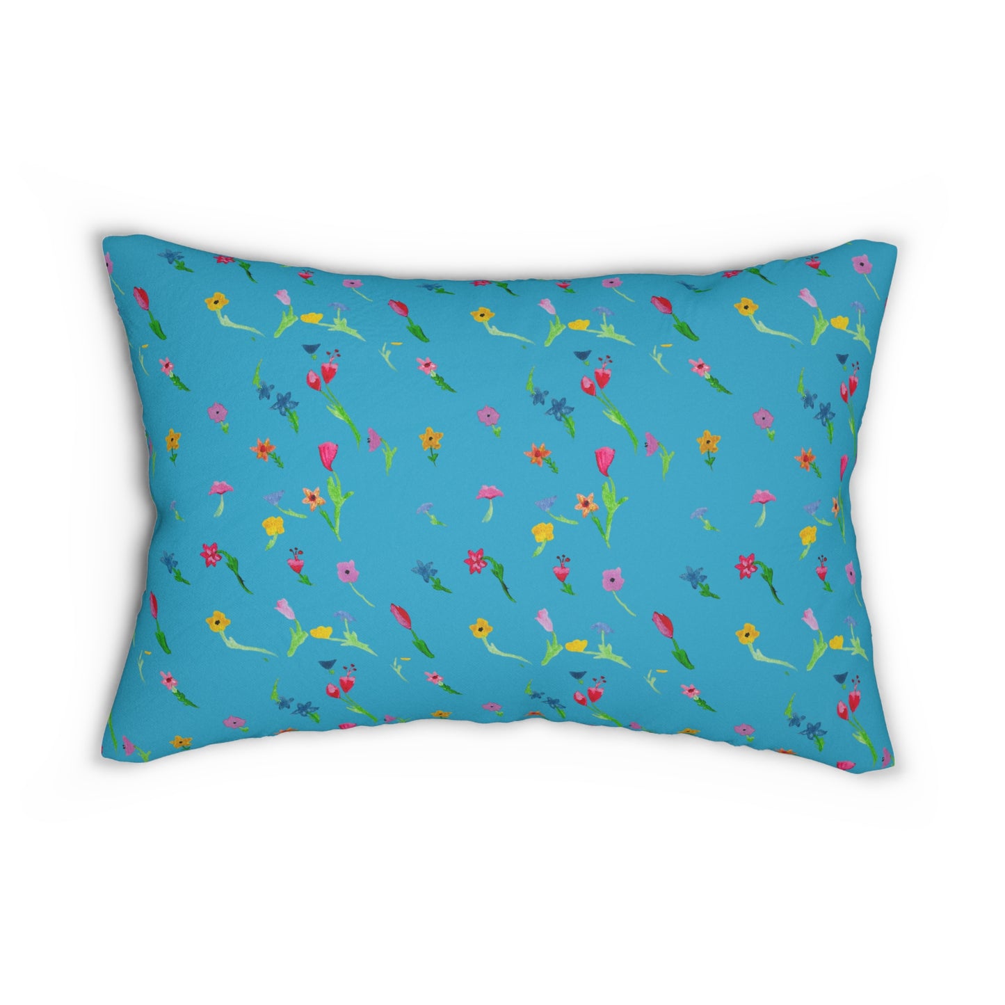 Floating Flowers Spun Polyester Turquoise Lumbar Pillow