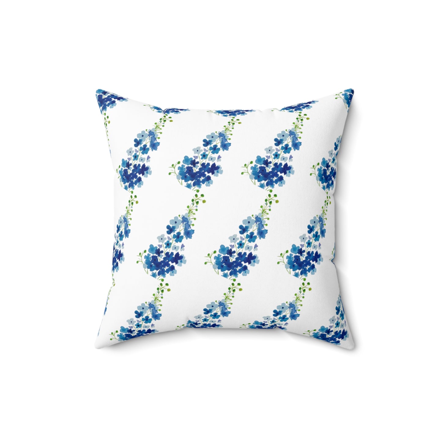 Blue Flowers Faux Suede Square Pillow