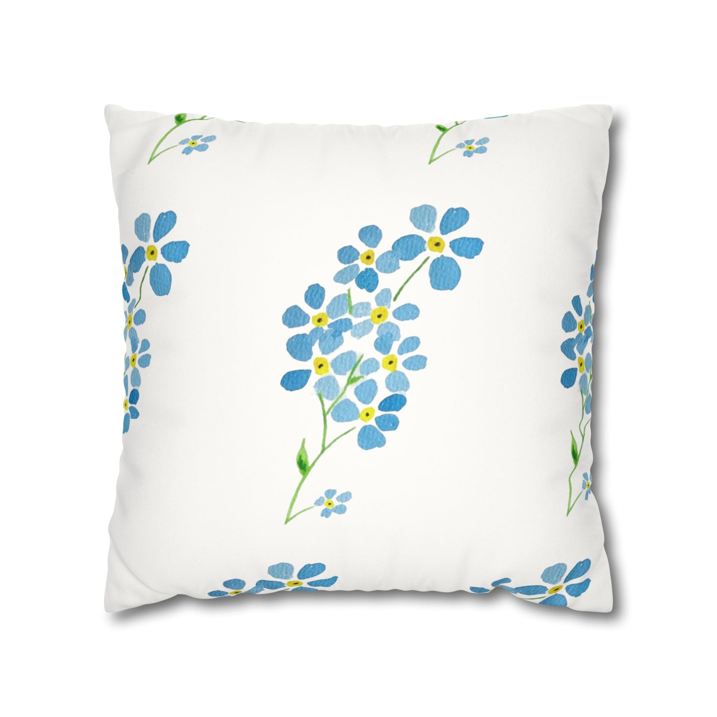 Forget Me Not Floral Faux Suede Square Pillowcase